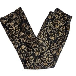 Urban‎ Outfitters Pants Womens Medium Black Gold Brocade Jacquard Damask Floral